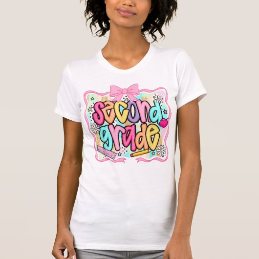2nd Grade Teacher Pencil Coquette Bow T-shirt (Voorkant)