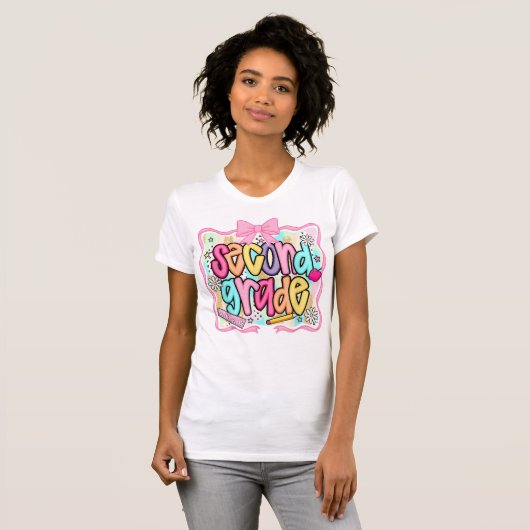 2nd Grade Teacher Pencil Coquette Bow T-shirt (Voorkant volledig)