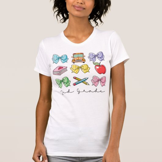 2nd Grade Teacher Pencil Coquette Bow T-shirt (Voorkant)