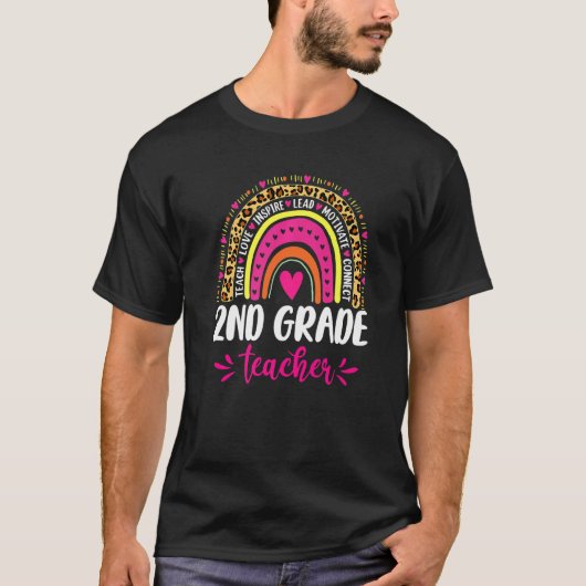 2nd Grade Teacher Rainbow Leopard Back To School T-shirt (Voorkant)