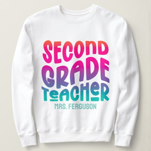 2nd Grade Teacher Rainbow Ombre Typography Trui (Design voorkant)