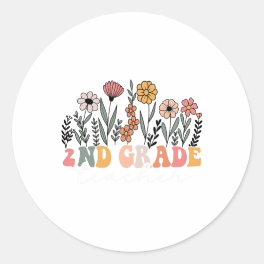 2nd Grade Teacher Wildflower Floral Back To School Ronde Sticker (Voorkant)