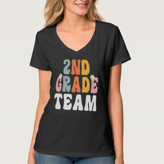 2nd Grade Team Retro Groovy Teacher Happy 1st Day  T-shirt (Voorkant)