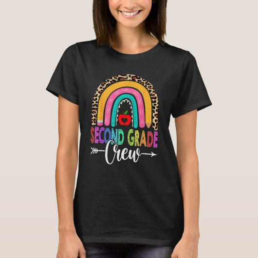 2nd Second Grade Crew Rainbow Leopard Teacher Back T-shirt (Voorkant)
