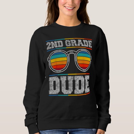 2nd Second Grade Dude Sunglasses Boys Kids Back To Trui (Voorkant)