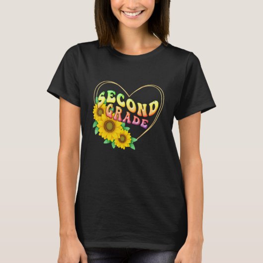2nd second Grade Floral Heart Back To School Teach T-shirt (Voorkant)