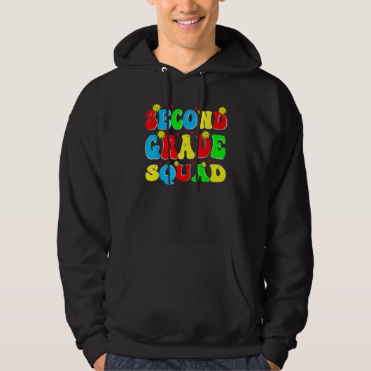 2nd Second Grade Squad Retro Groovy Teacher Back T Hoodie (Voorkant)