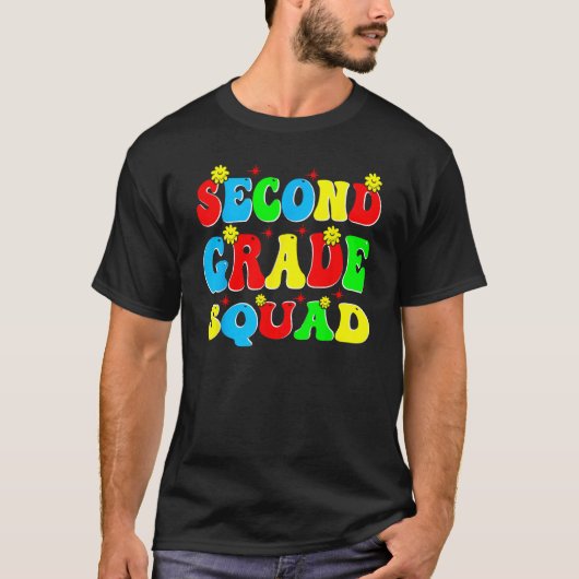 2nd Second Grade Squad Retro Groovy Teacher Back T T-shirt (Voorkant)