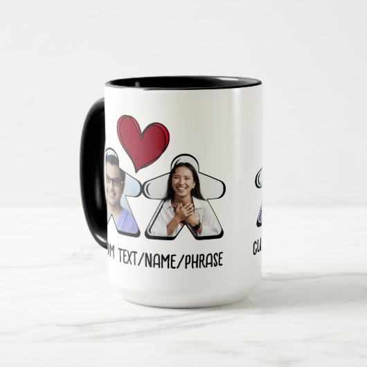 2P Aangepaste Foto Meeple Board Game Paar Mok (Voorkant links)