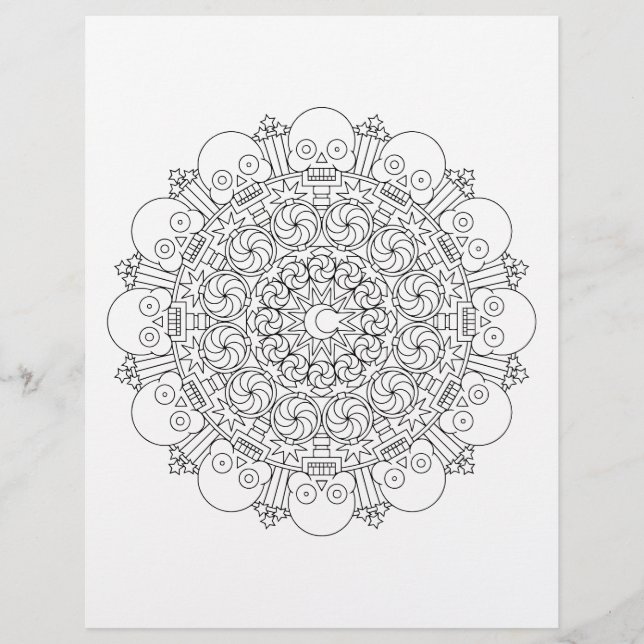 2spooky Halloween Skeleton Mandala kleurplaat (Voorkant)