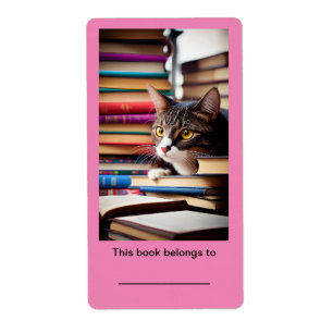 2x3 3/4" Bookplate (ex libris) Leuke Cat Stickers