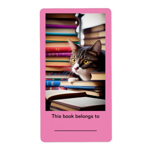 2x3 3/4" Bookplate (ex libris) Leuke Cat Stickers (Voorkant)