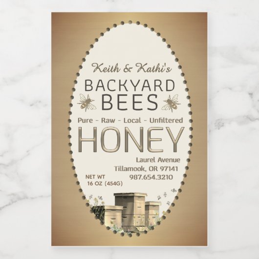 2x3 Honing Achtertuin Bijen Hives Little Bees Gold Voedselcontainer Etiket (Enkel label)