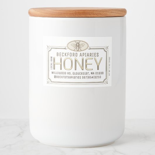 2x3" Metallic Gold 3D Framed Honey Label met Bee Voedselcontainer Etiket (Voorkant)