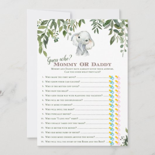 2x Games Elephant Baby shower 5x7 inch formaat Kaart (Voorkant)