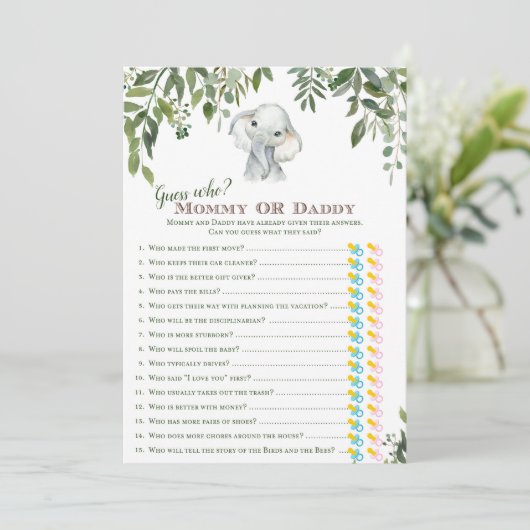 2x Games Elephant Baby shower 5x7 inch formaat Kaart (Staand voorkant)