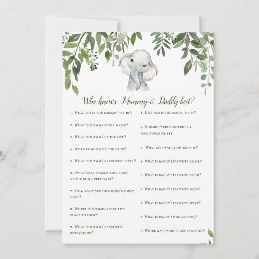 2x Games Elephant Baby shower 5x7 inch formaat Kaart (Achterkant)