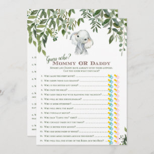 2x Games Elephant Baby shower 5x7 inch formaat Kaart