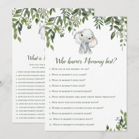 2x Games Olifant Baby Shower 5x7" Grootte Kaart (Voorkant / Achterkant)