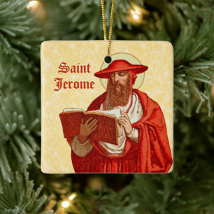 2x St. Hieronymus als kardinaal met boek (P 004) Keramisch Ornament