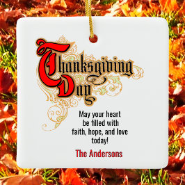 2xWoorden met rode letters Thanksgiving Dag Keramisch Ornament