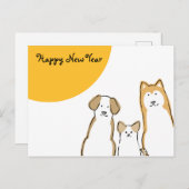 3匹の犬 年賀状(横) 黄 色 丸 FEESTDAGENKAART (Voorkant / Achterkant)