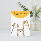 3匹の犬 年賀状(縦) 黄 色 丸 FEESTDAGENKAART (Staand voorkant)