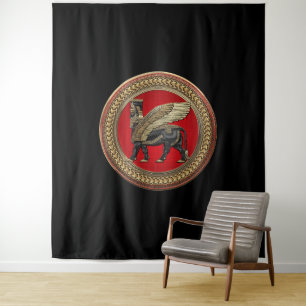 [300] Assyrian Winged Bull: Gold en Black Lamassu Wandkleed