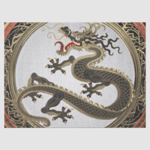 [300] Black and Gold Sacred Eastern Dragon Tissuepapier