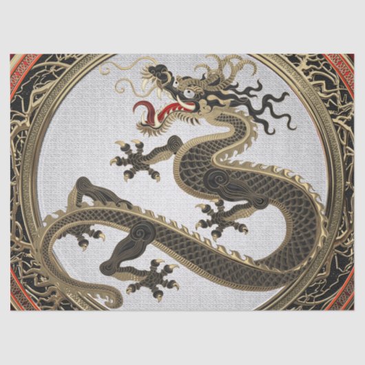 [300] Black and Gold Sacred Eastern Dragon Tissuepapier (Voorkant)