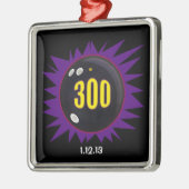300 Bowling, met datum, Metalen Ornament (Links)