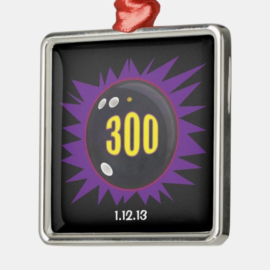 300 Bowling, met datum, Metalen Ornament (Links)