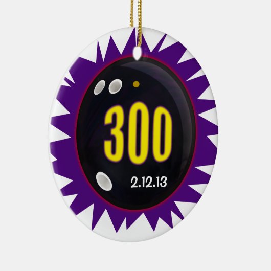 300 Game Bowling met datum, Keramisch Ornament (Rechts)