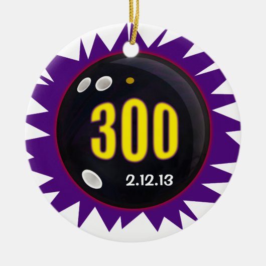 300 Game Bowling met datum, Keramisch Ornament (Voorkant)