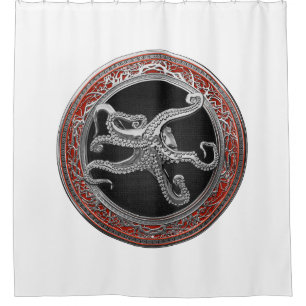 [300] Sacred Silver Octopus in Defensief Posture Douchegordijn