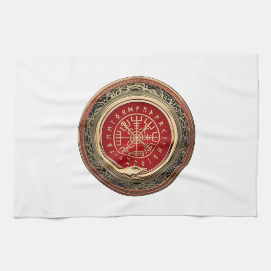 [300] Vegvisir - Viking Gold Magic Runass Theedoek (Horizontaal)