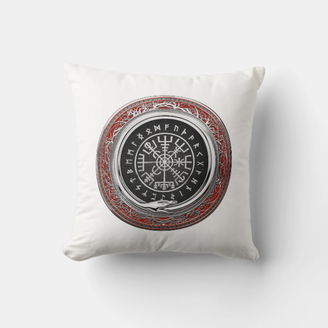 [300] Vegvisir - Viking Silver Magic Runass Kussen (Voorkant)