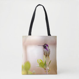 3037-Kolibrie Zittend op een blad Tote Bag
