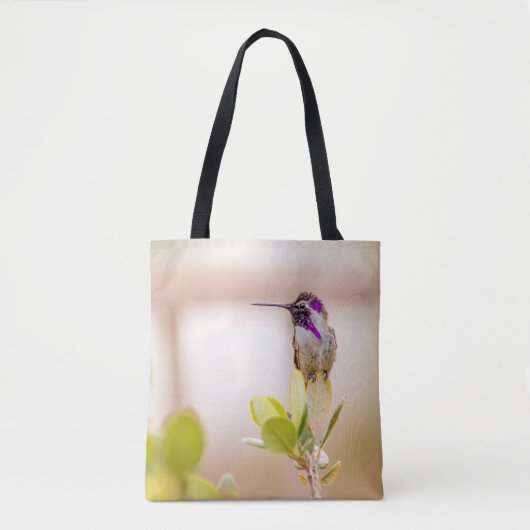 3037-Kolibrie Zittend op een blad Tote Bag (Voorkant)