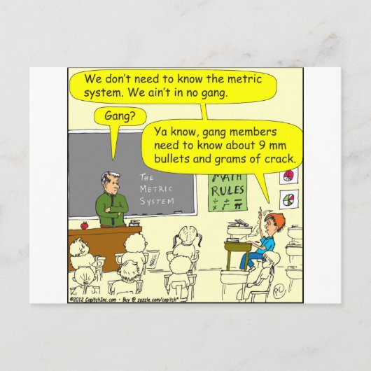 303 cartoon wiskunde metrieke systemen briefkaart (Voorkant)