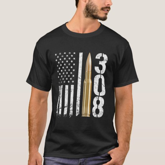 308 Pistool munitiekogel 308 kaliber geweer USA Fl T-shirt (Voorkant)