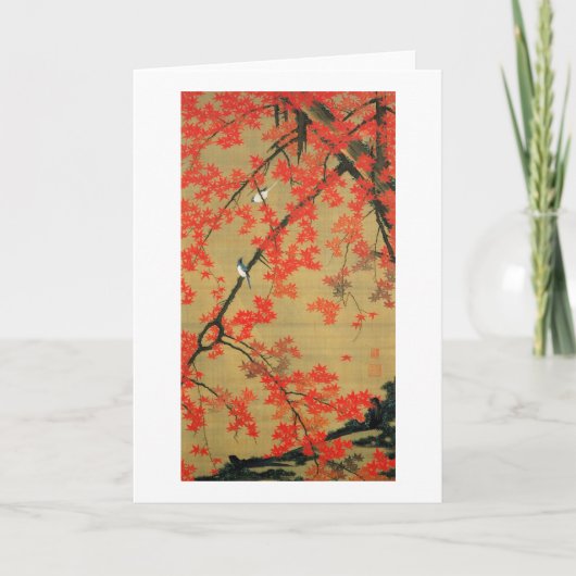 30. 紅葉小禽図, 若冲 Esdoorn & Kleine Vogels, Jakuchū Kaart (Voorkant)