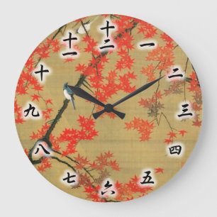 30. 紅 小 図, 若 冲 Maple & Small Birds, Jakuchüu Grote Klok