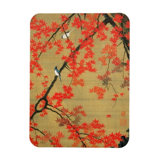 30. 紅 小 図, 若 冲 Maple & Small Birds, Jakuchüu Magneet (Verticaal)