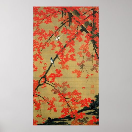 30. 紅 小 図, 若 冲 Maple & Small Birds, Jakuchüu Poster (Voorkant)