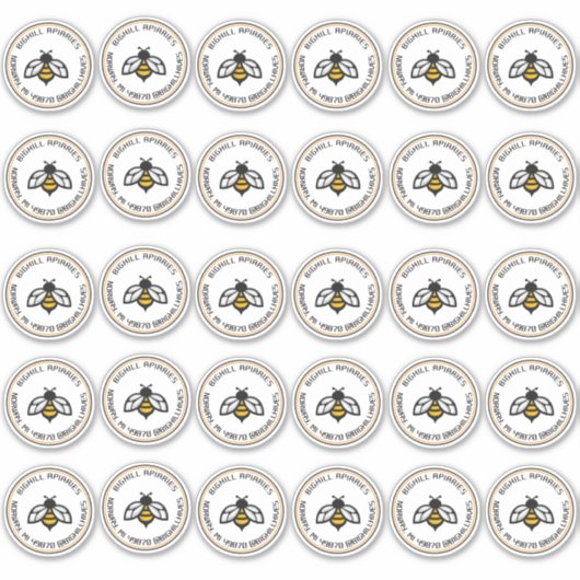 30 2-inch Vinyl Honing Stickers Yellow Bee (Voorkant)