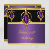 30 30e Elegant Birthday Paars Gem Black Gold Kaart (Voorkant / Achterkant)
