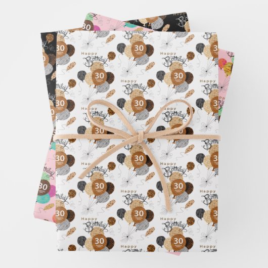 30 Amazing Years Animal Print Birthday ballonnen Inpakpapier Vel (In situ)