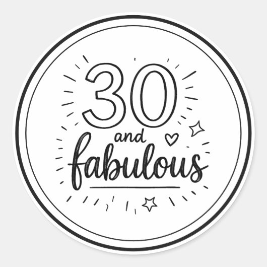 30 and Fabulous Doodle Happy 30th Birthday  Ronde Sticker (Voorkant)
