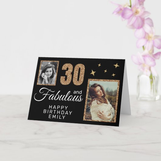 30 and Fabulous Gold Glitter 2 Photo 30th Birthday Kaart (Orchidee)